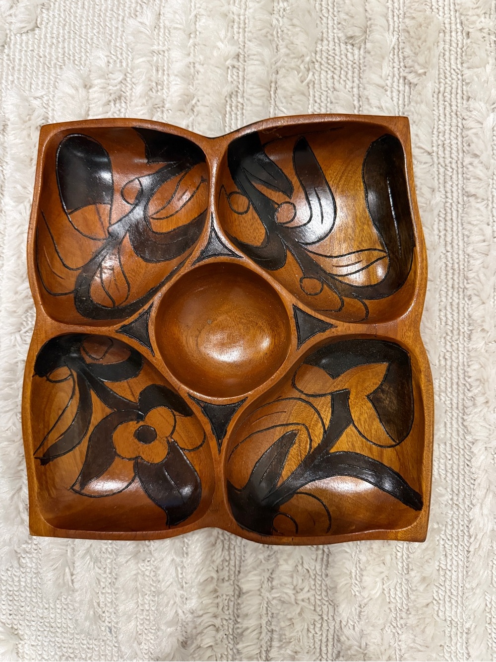 Vintage Hand Carved Painted Wooden
Serving Snack Platter/Tray boho chic